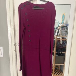 Elegant Plum Button-Detail Knit Dress
